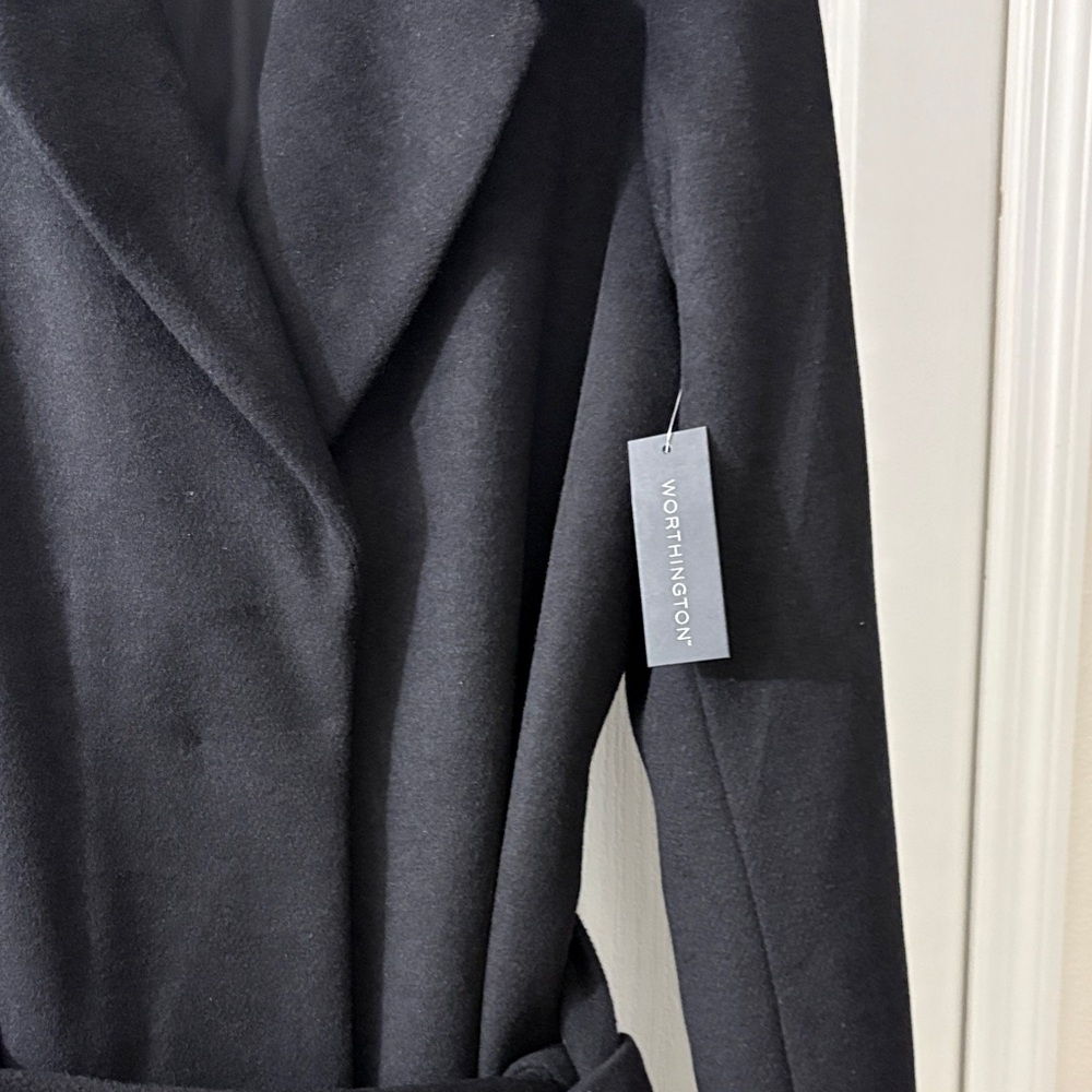 Worthington Elegant Black Trench Coat with Fur Collar - Picture 3 of 10